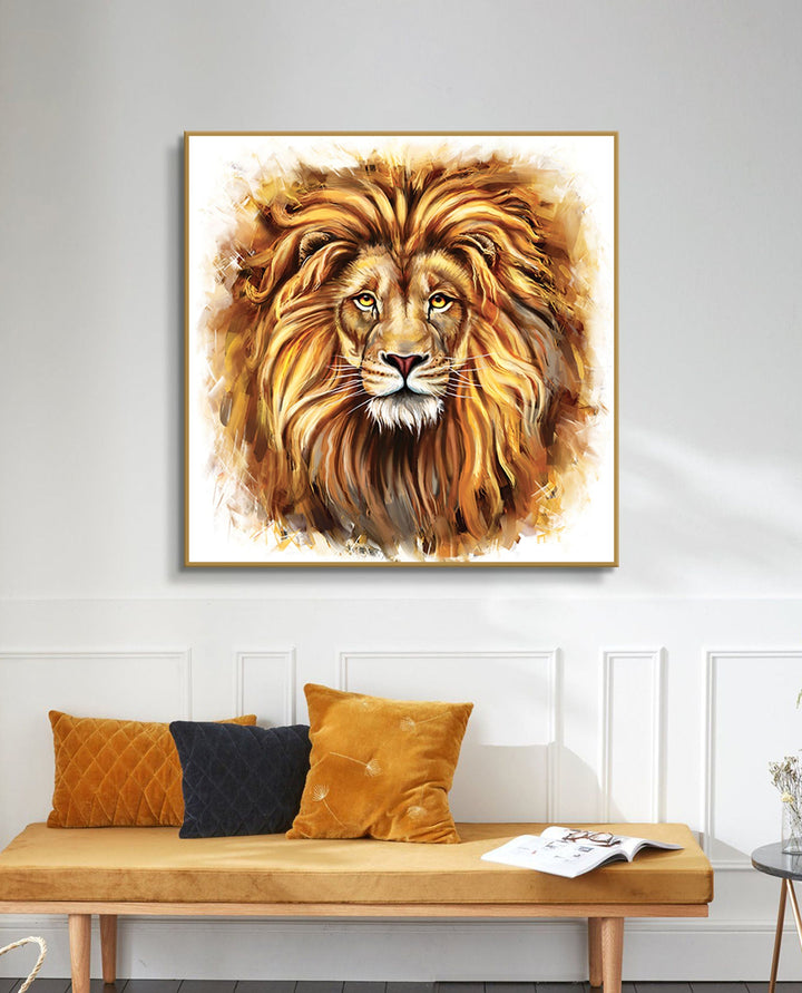 León Majestuoso — detalle de retrato felino con melena flamante, Massinart