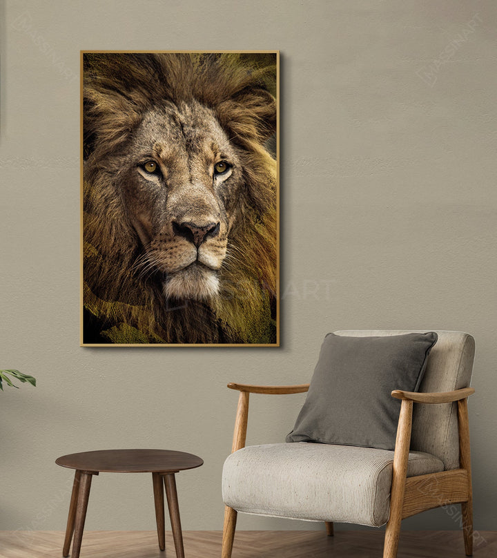 Cuadro león Massinart — decoración interior pared blanca estilo contemporáneo