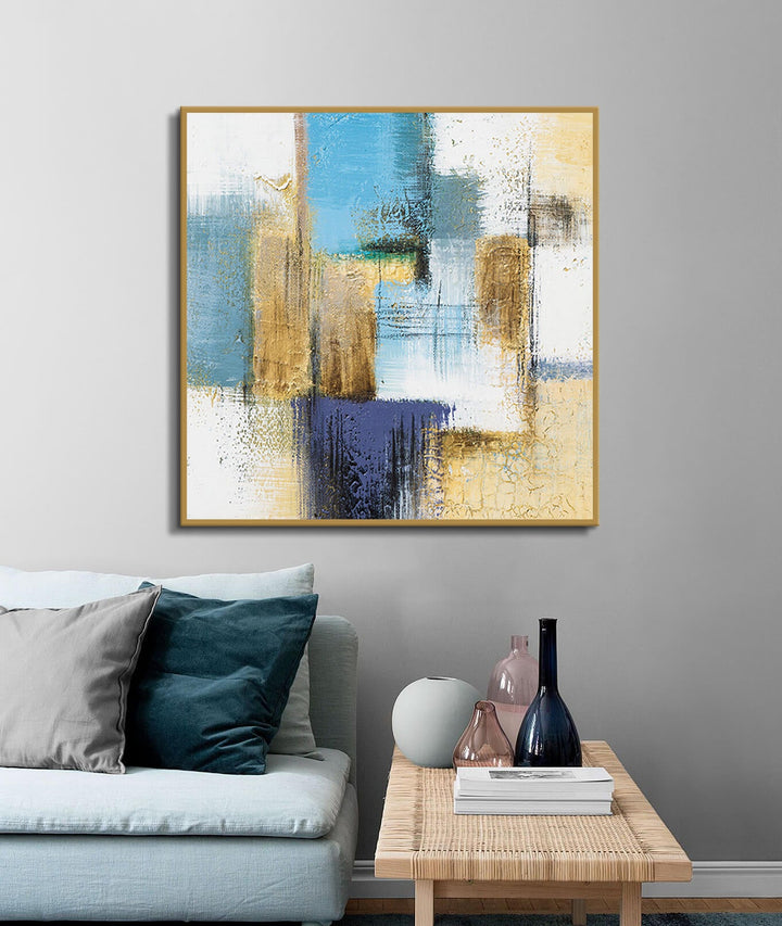 Cuadro abstracto Flowing en interior de salón contemporáneo con decoración minimalista Massinart