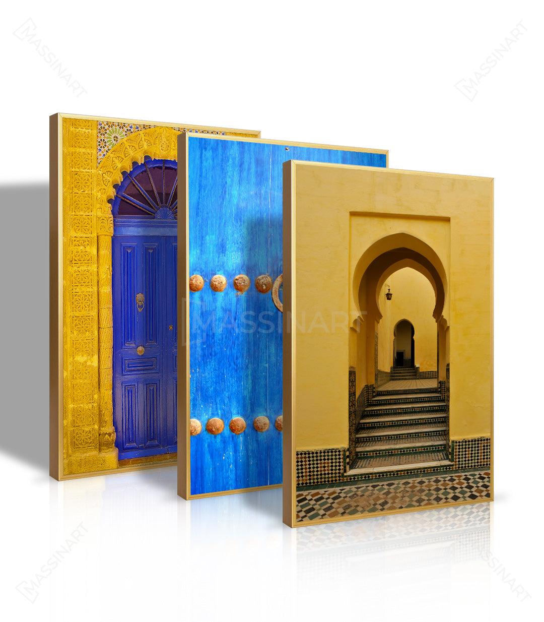 Cuadro pasaje con arco amarillo y zellige, decoración interior — Massinart