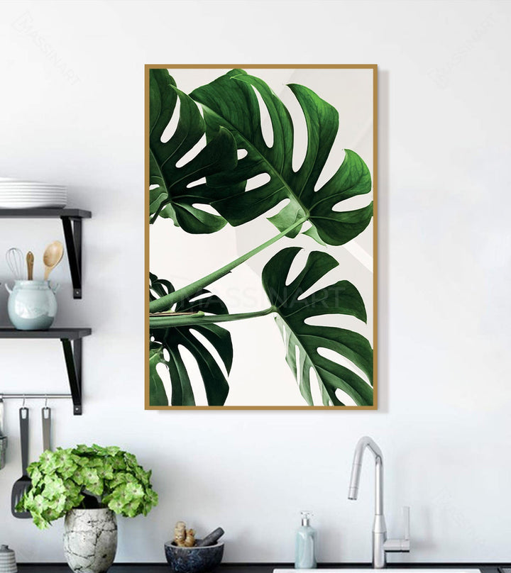 Cuadro de follaje tropical Monstera en cocina de diseño contemporáneo — Massinart