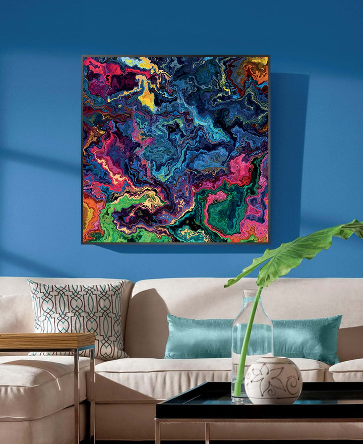 Cuadro abstracto expresionista horizontal en un salón moderno — Massinart