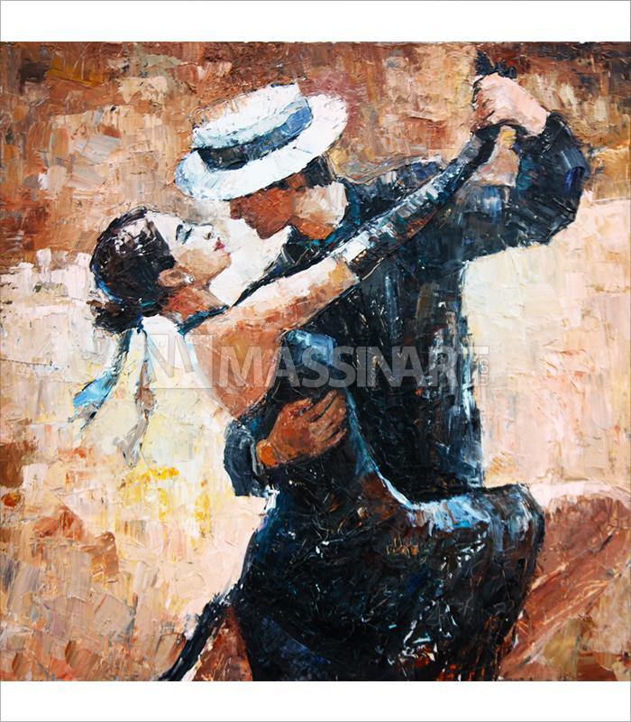 Cuadro decorativo de tango, pareja abrazada en la danza, tonos ocre y marrón, arte mural para salón