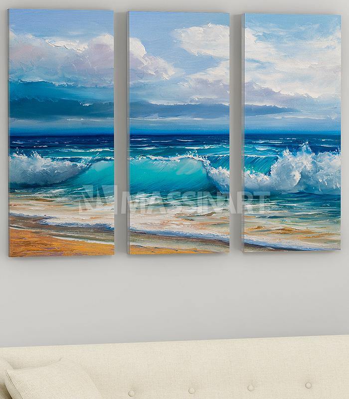 Detalle del lienzo canvas Sea Waves — paisaje marino abstracto en azul y marrón para pared