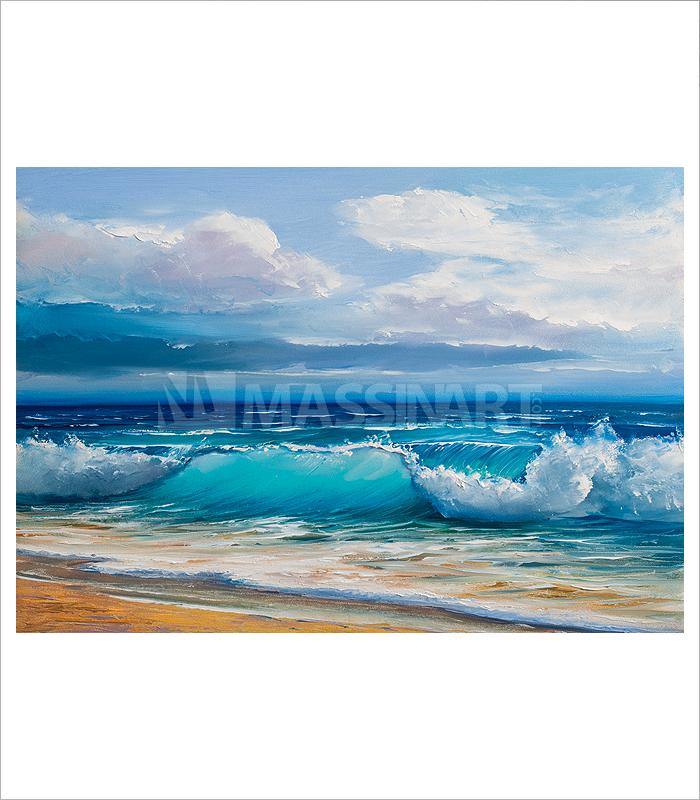 Tríptico Sea Waves en decoración de salón moderno — arte mural costero Massinart