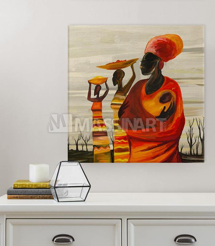 Cuadro African Tribal Women — retrato de mujer africana en tonos cálidos, arte figurativo para decoración de salón