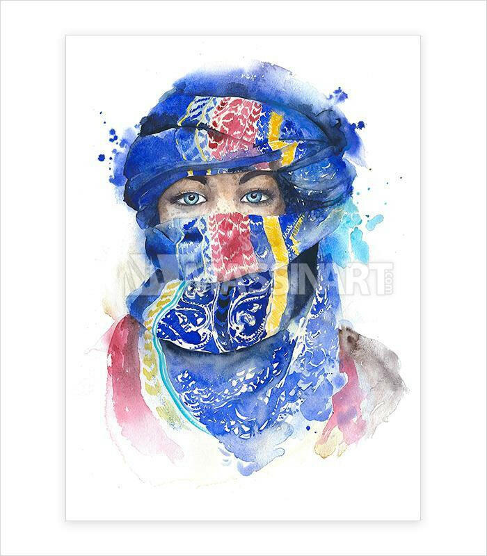 Cuadro Tuareg Girl Watercolor Massinart — embalaje y kit de colgado incluido, listo para colgar