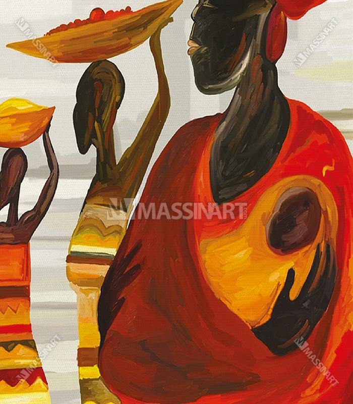 Cuadro retrato mujer africana tribal — decoración mural en tonos ocre y bermellón, Massinart