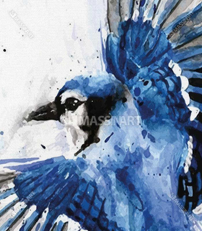 Lámina acuarela arrendajo azul, arte mural naturaleza para dormitorio o despacho — Massinart