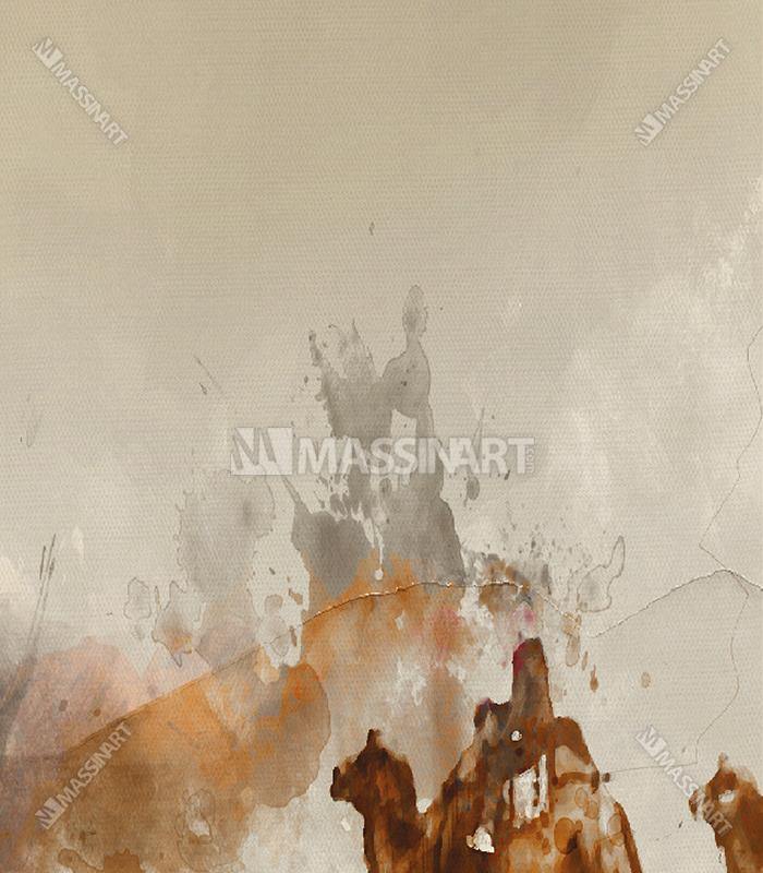 Cuadro Camels en sala de estar moderna sobre sofá color cognac Massinart