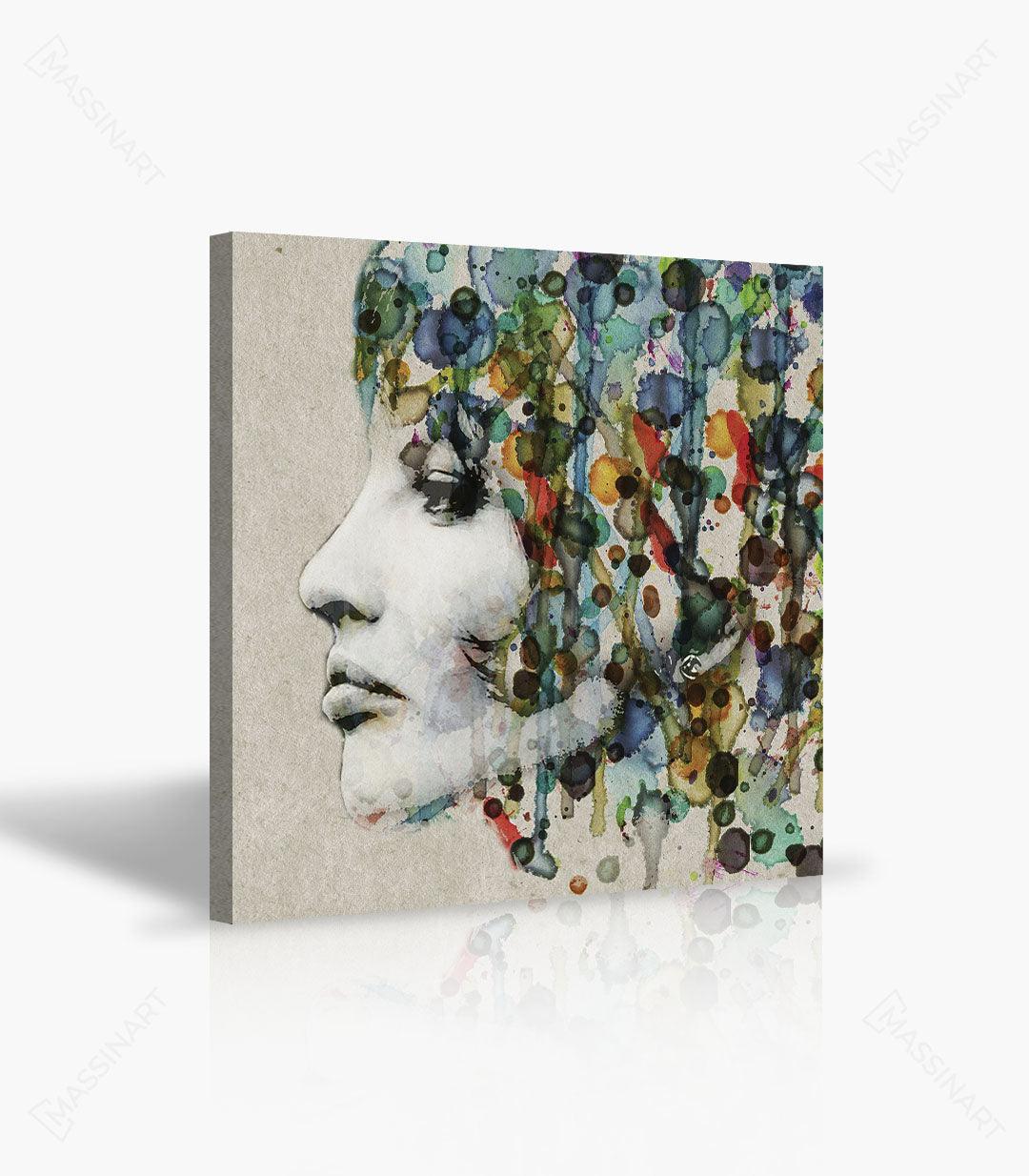 Cuadro retrato mujer abstracto acuarela colorido arte mural Massinart