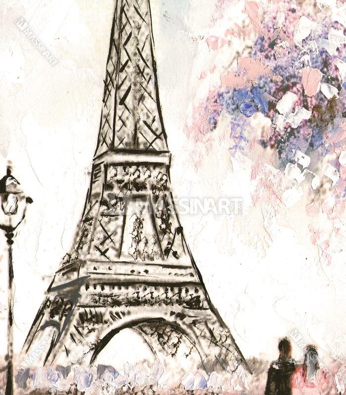 Cuadro pareja Torre Eiffel Massinart — embalaje de envío listo para colgar