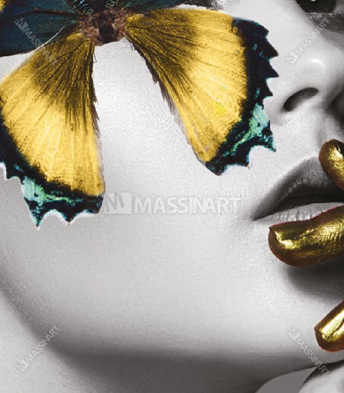 Cuadro Fashion dorado Massinart — decoración interior salón con díptico y jarrón de diseño