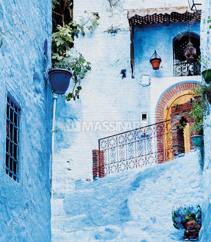 Tríptico Marruecos en Azul en salón moderno decoración pared Massinart