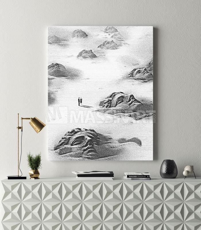 Cuadro Ozymandias de Massinart — paisaje desértico en blanco y negro con ruinas antiguas