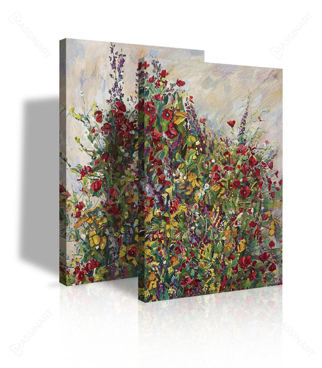 Decoración de pared en salón — composición floral abstracta sobre pared blanca, Massinart