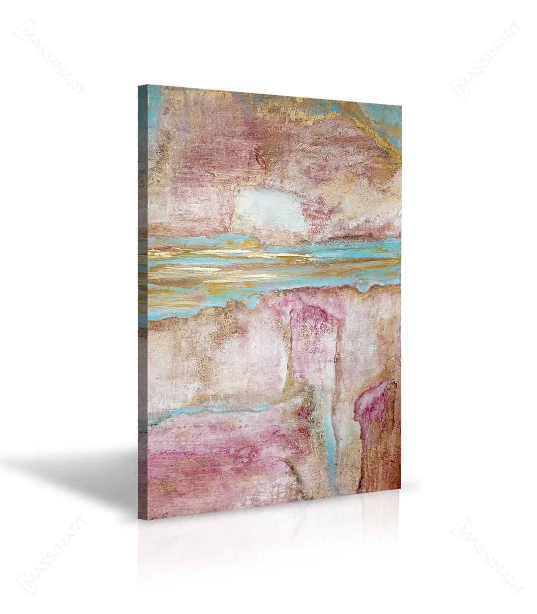 Cuadro abstracto horizonte marino rosa dorado decoración salón diseño Massinart