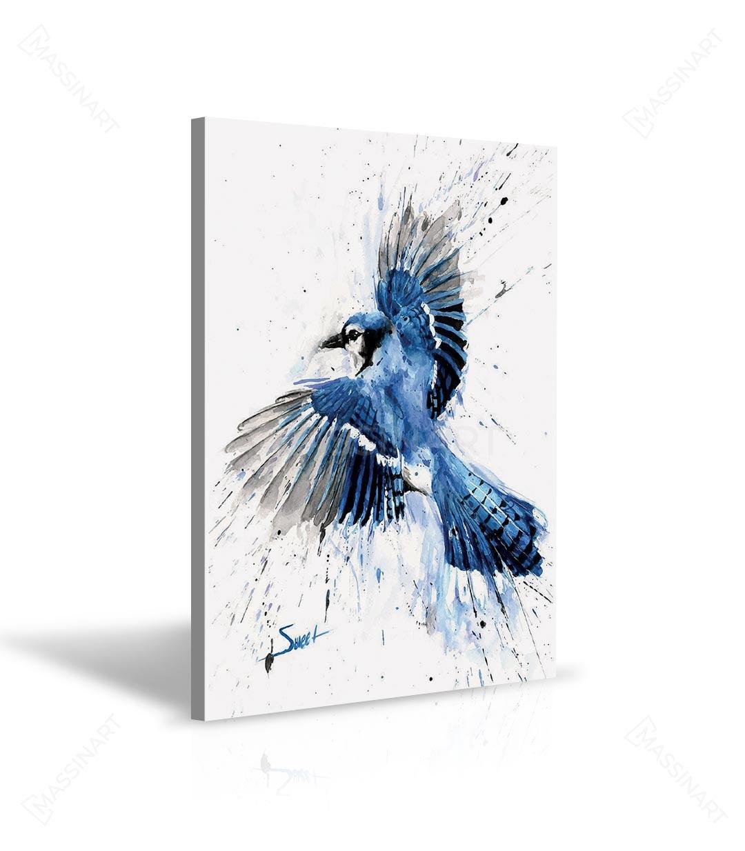 Cuadro de arrendajo azul en acuarela, decoración mural moderna para interiores minimalistas — Massinart