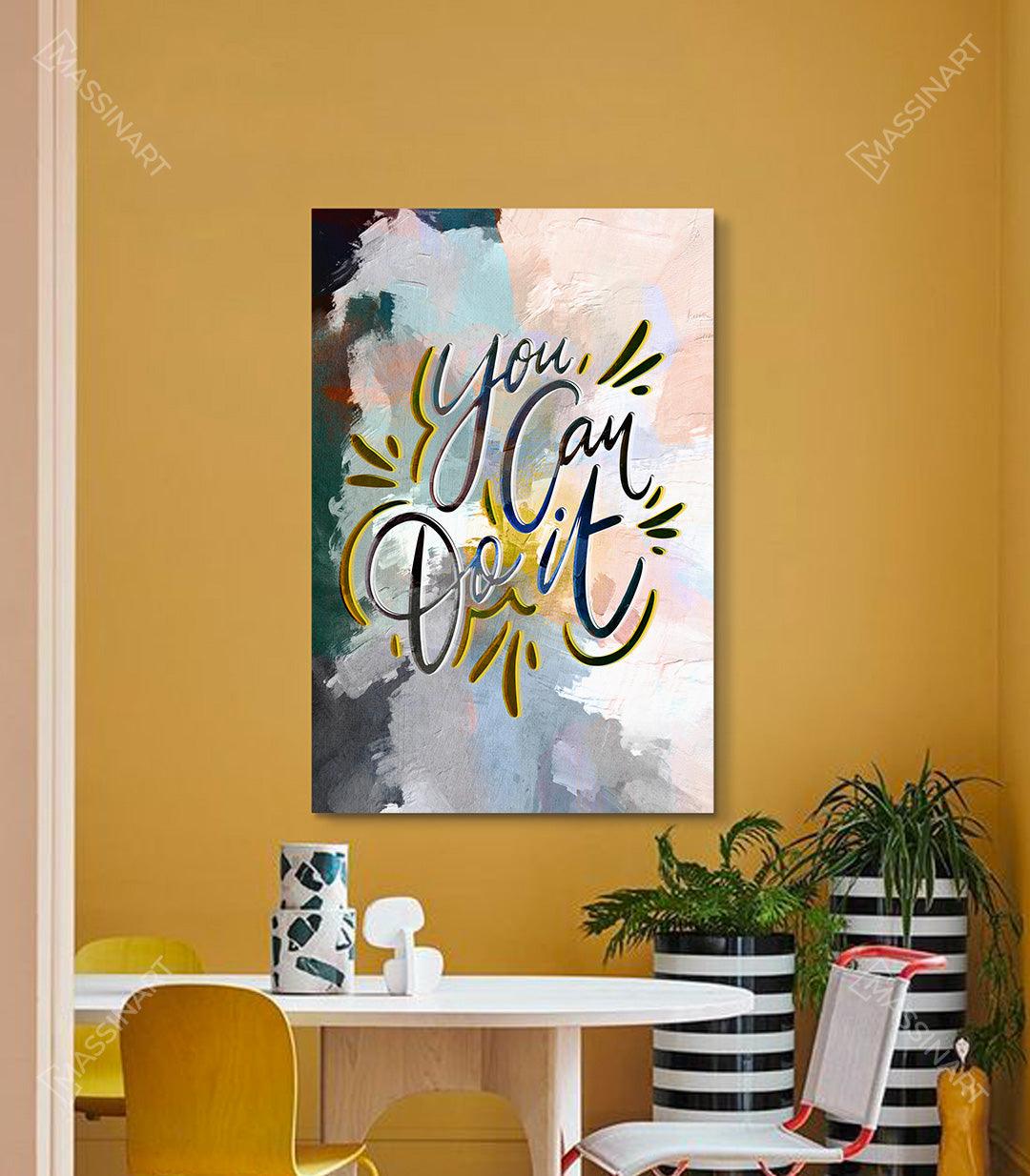 Cuadro You can do it Massinart — tipografía motivadora sobre fondo abstracto negro y amarillo