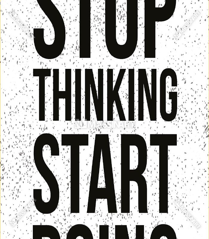 Detalle del cuadro Stop Thinking Start Doing — lienzo canvas con tipografía de alto contraste, ideal para espacios de trabajo
