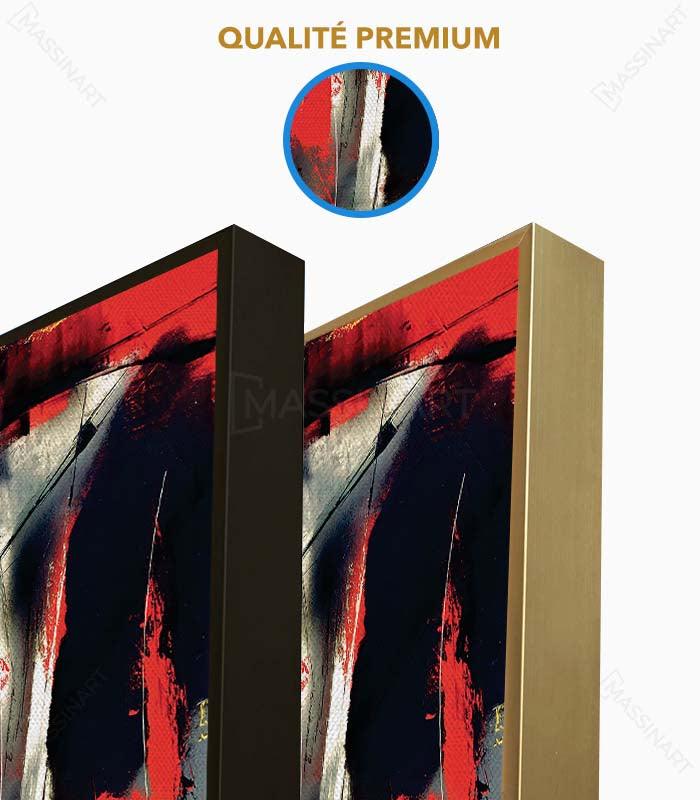 Detalle de cuadro abstracto expresionista con formas geométricas en rojo, gris y dorado — Massinart