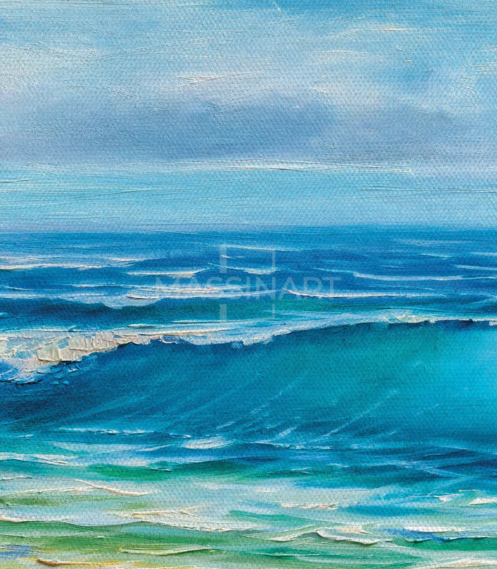 Detalle panel derecho — Olas turquesa y arena natural