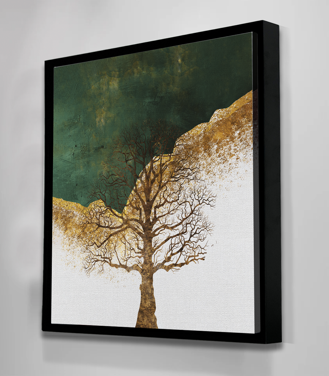 Comedor decorado con cuadro árbol dorado y verde Massinart