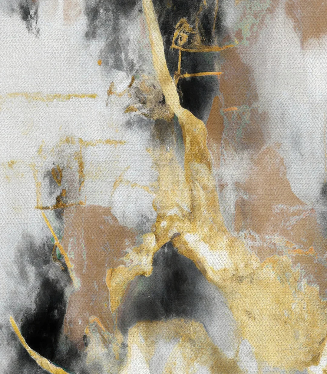 Tríptico abstracto Ethereal en salón, armonía decorativa en negro y dorado — Massinart