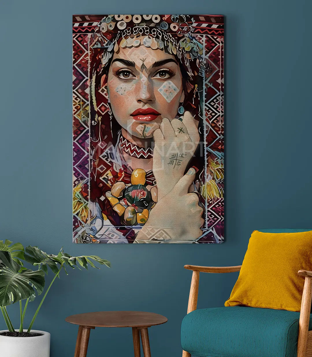 Detalle del cuadro Amazigh Gaze rostro expresivo de mujer amazigh con rasgos definidos Massinart