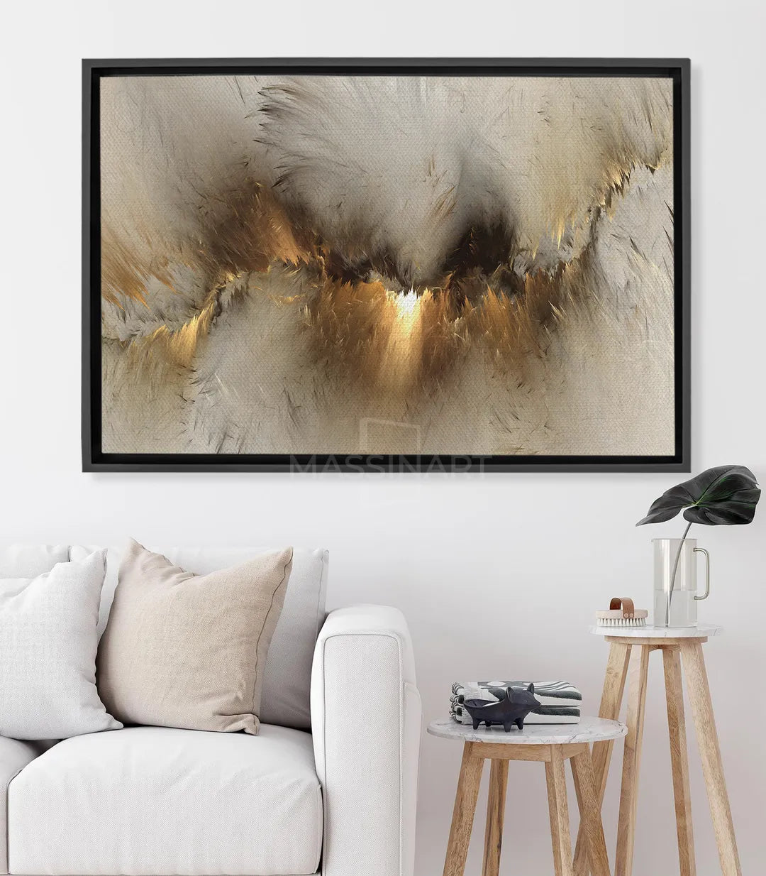 Cuadro abstracto Passage horizontal con texturas beige, marrón y dorado — Massinart