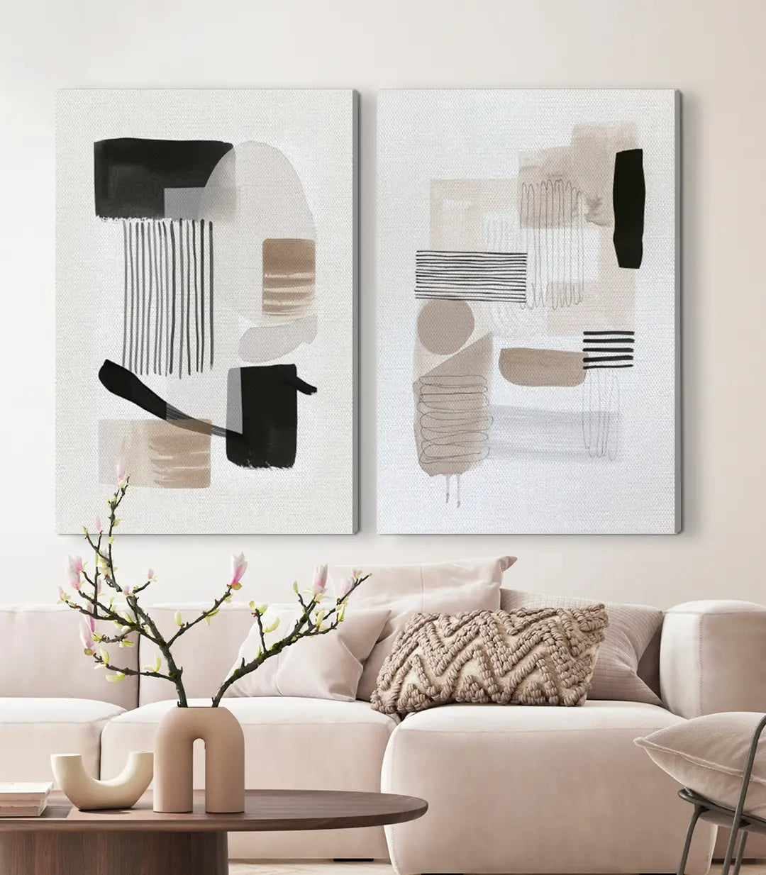 Cuadro abstracto minimalista Calm Edges en salón moderno, Massinart