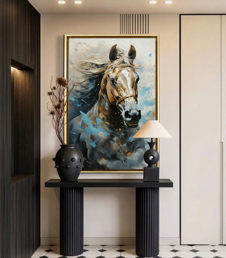 Cuadro caballo Sovereign en pasillo moderno - decoración mural contemporánea - Massinart