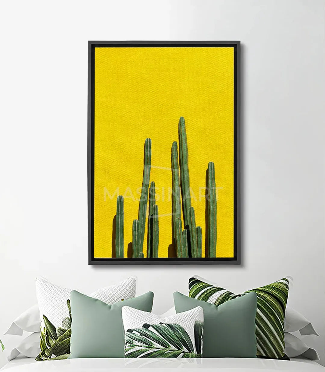 Cuadro cactus minimalista fondo amarillo Massinart — composición depurada