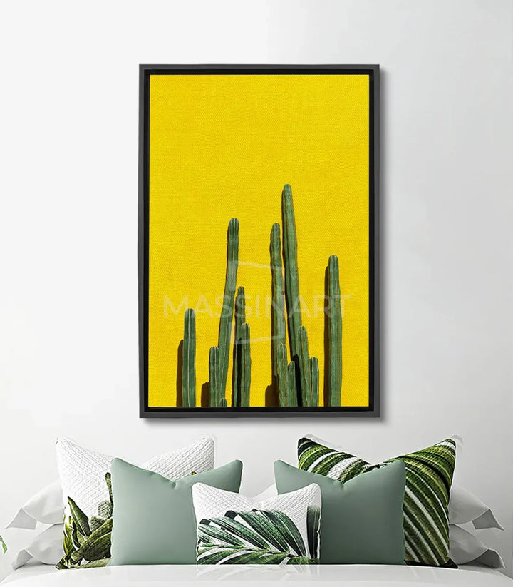 Cuadro cactus minimalista fondo amarillo Massinart — composición depurada
