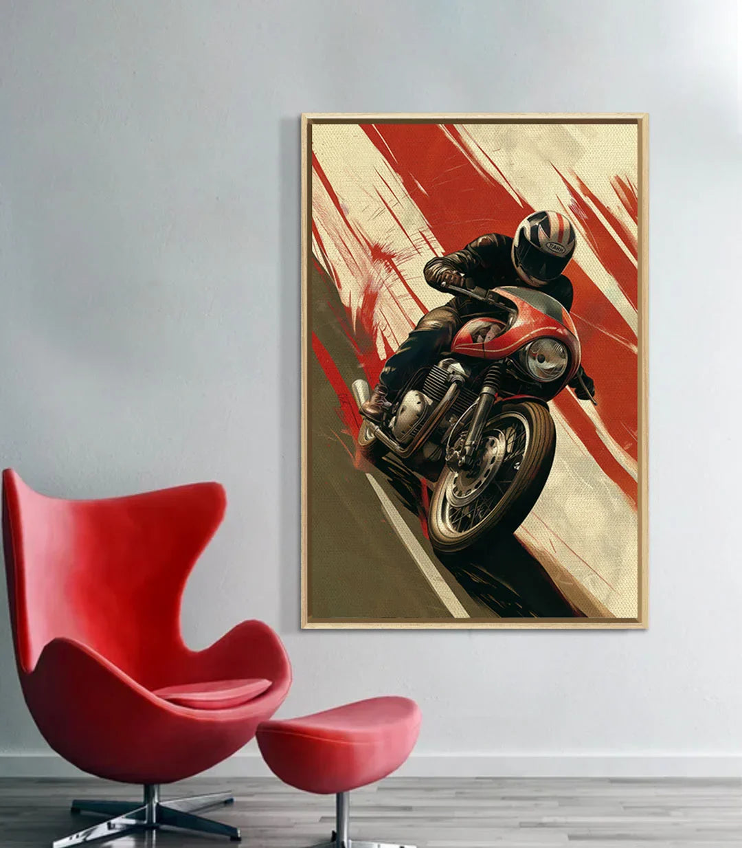 Cuadro Moto Master en dormitorio juvenil — decoración mural estilo retro motociclista
