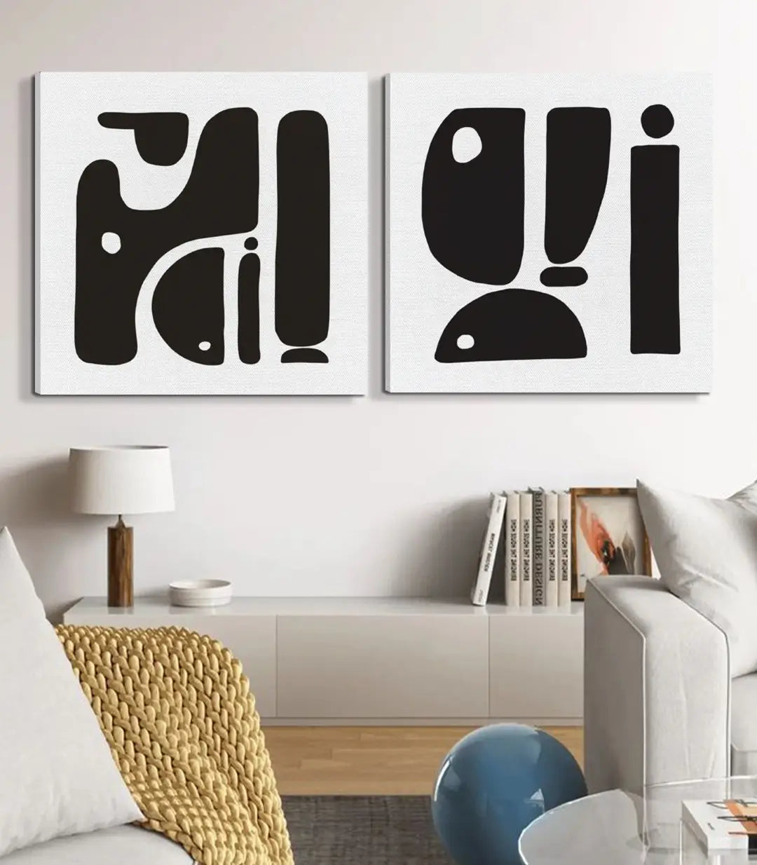 Decoración de salón con arte minimalista — díptico geométrico en pared, Massinart