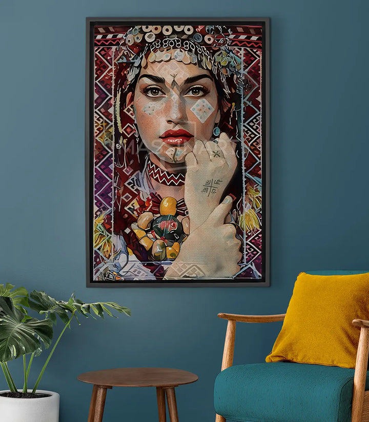 Cuadro Amazigh Gaze retrato de mujer amazigh con joyas y adornos tradicionales estilo figurativo Massinart