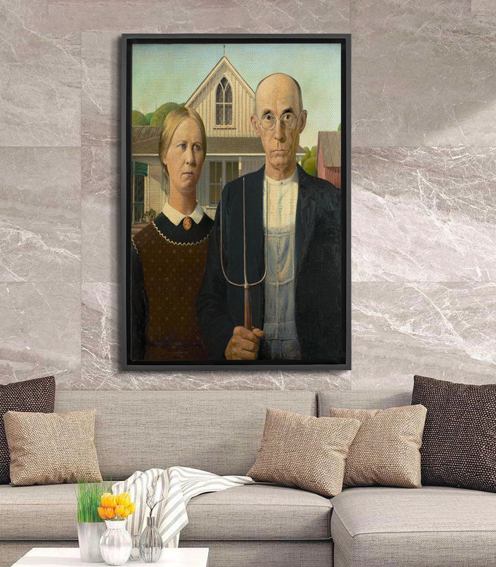 Cuadro American Gothic en salón moderno decoración pared Massinart