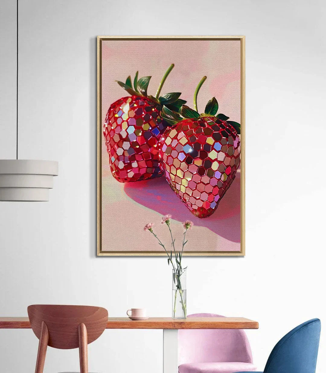 Detalle de fresa geométrica con reflejos multicolores y textura hexagonal — Glistening Fruits Massinart