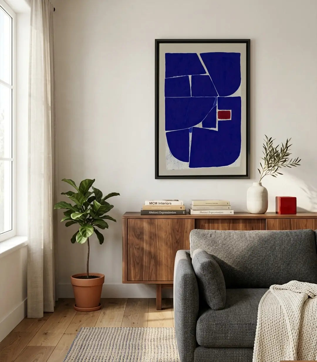 Cuadro Indigo con marco dorado en un interior de diseño — Massinart