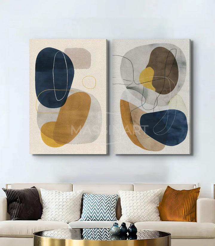 Cuadro Sway díptico abstracto minimalista — ambientado en salón moderno con sofá beige | Massinart
