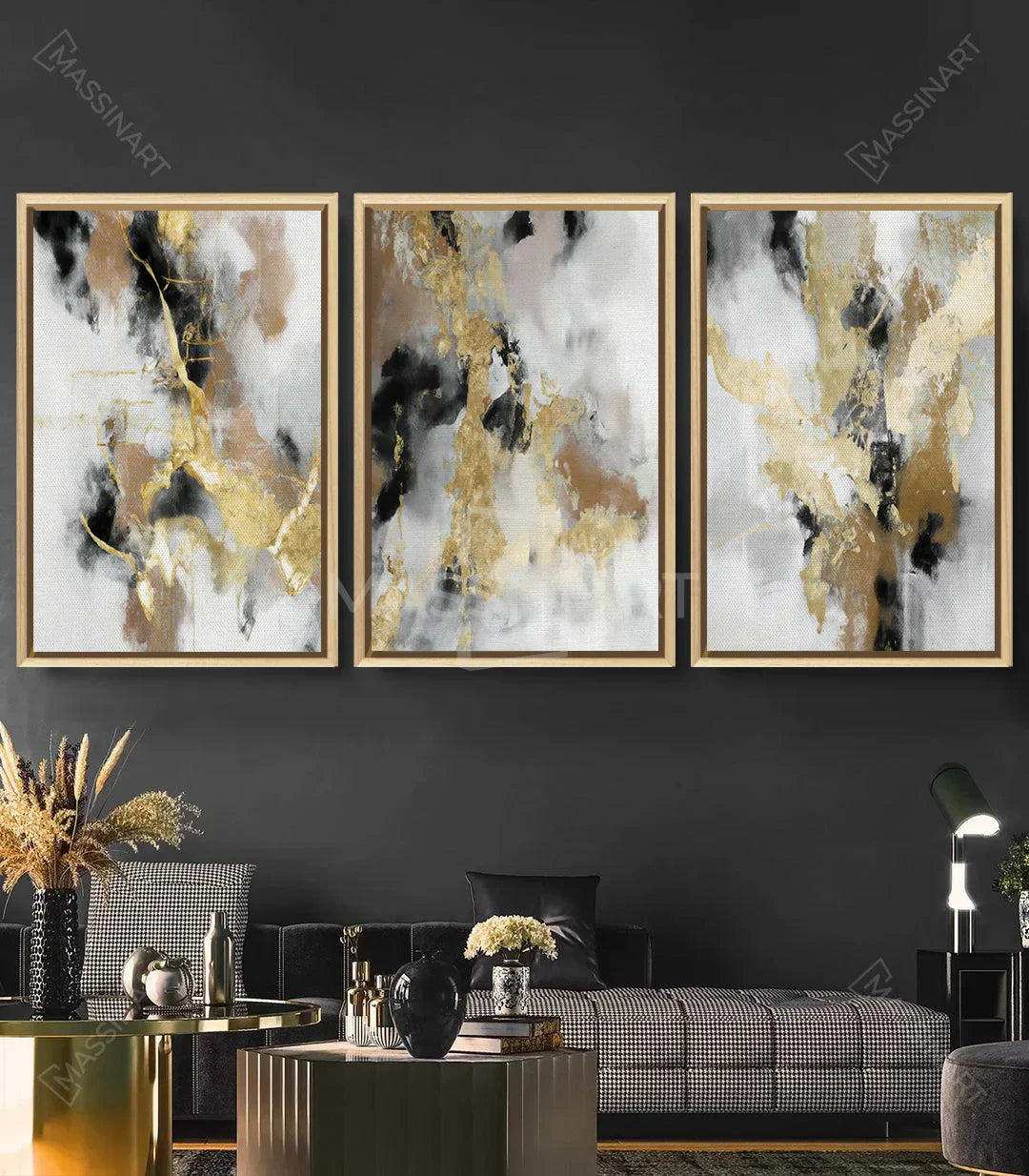 Cuadro abstracto Ethereal panel derecho, tonos taupe y negro en armonía — Massinart