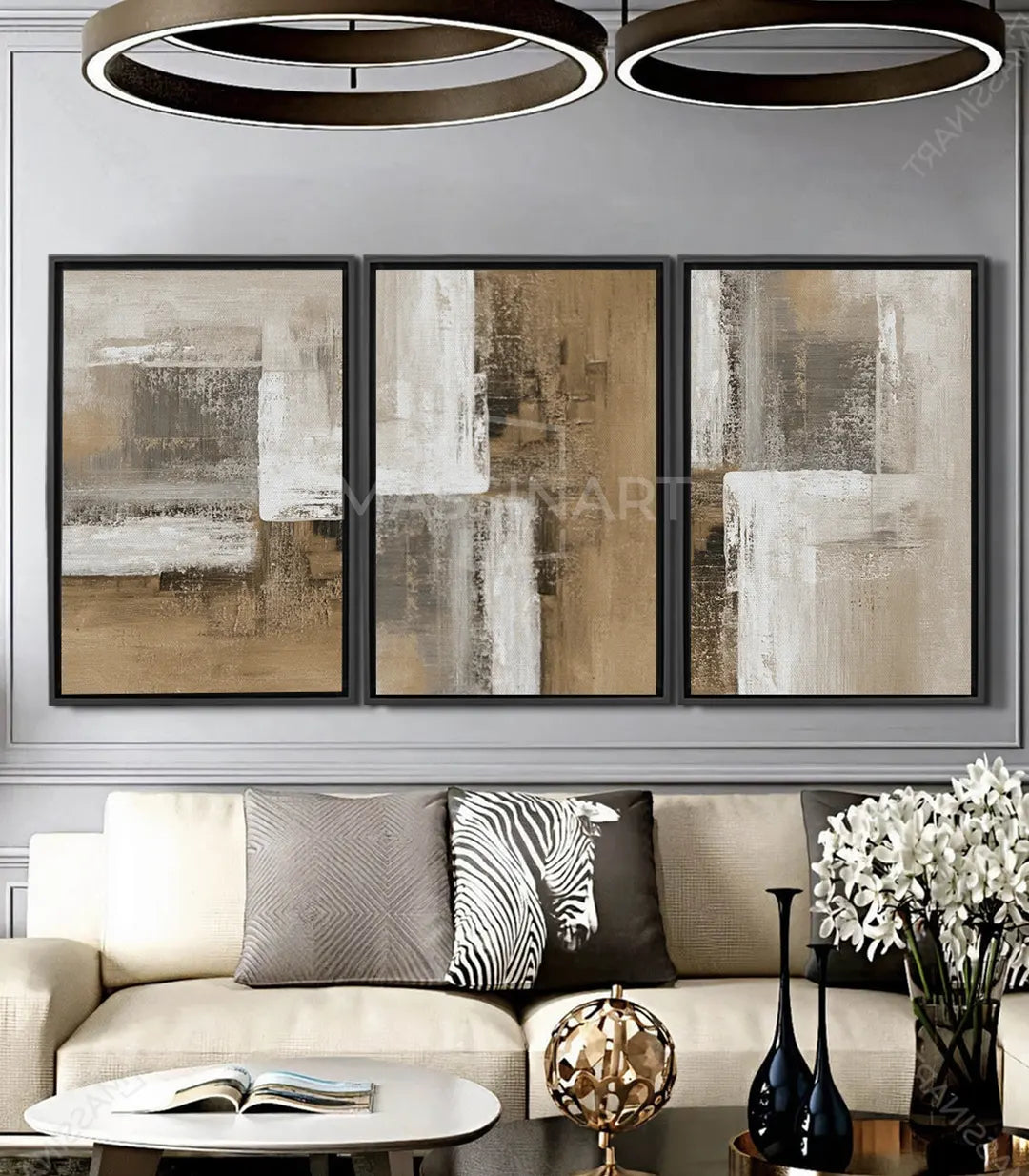 Earthtones – cuadro abstracto minimalista en tonos beige y taupe, decoración salón moderno