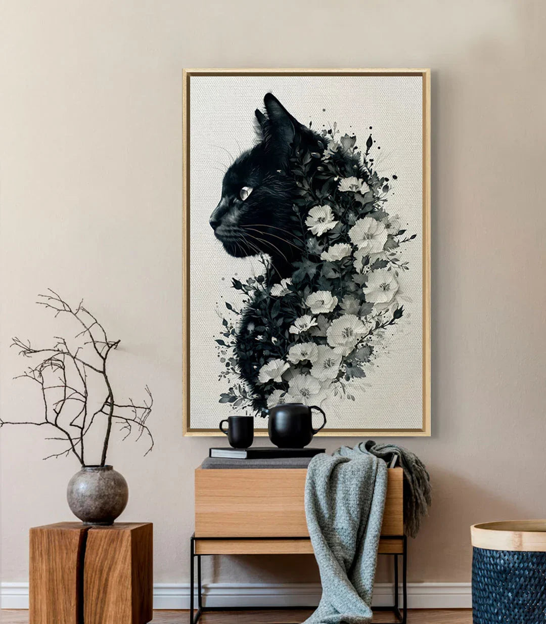 Cuadro Feline Blossom en interior minimalista contemporáneo Massinart