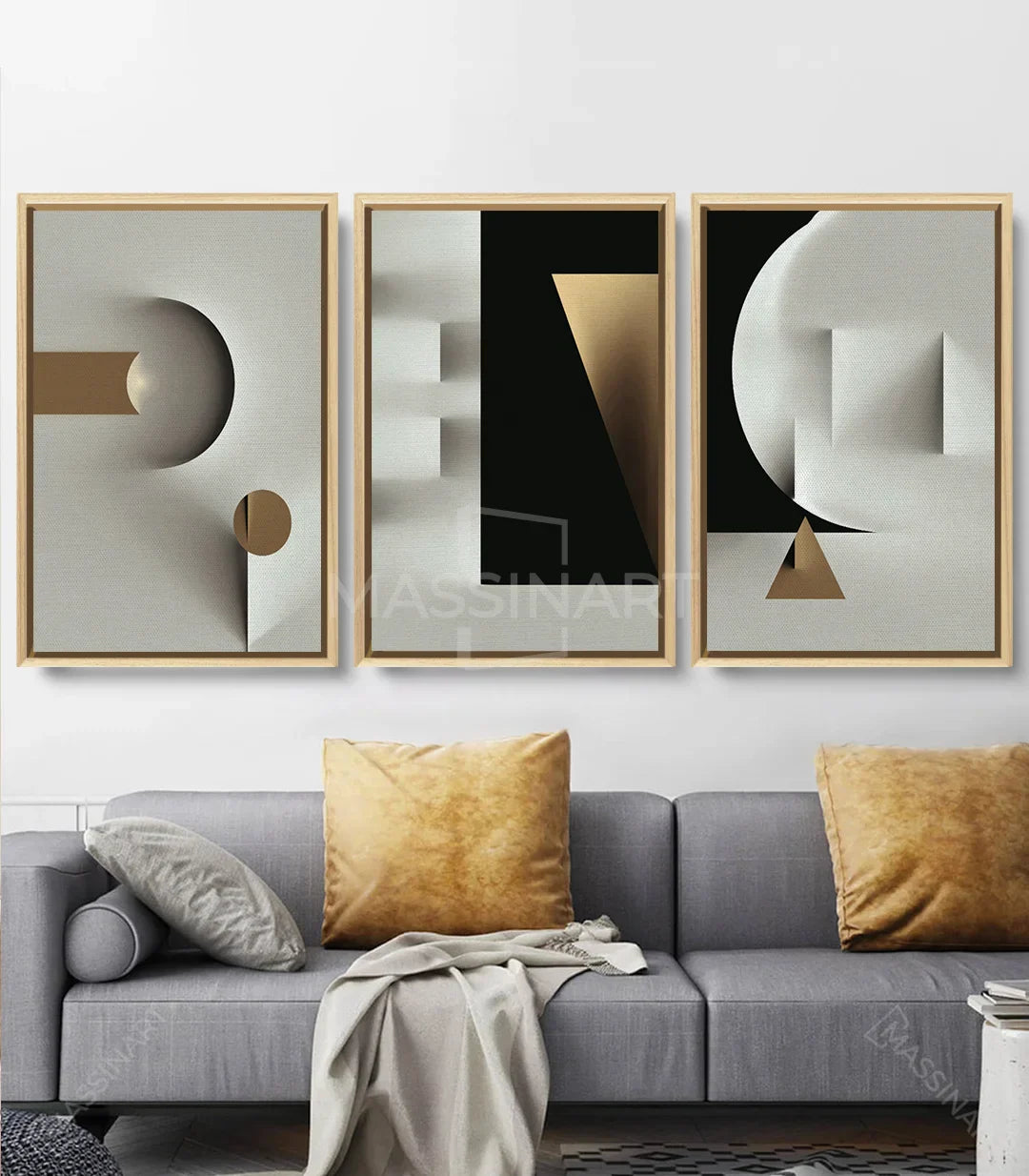 Cuadro geométrico — esfera blanca y triángulo dorado Massinart