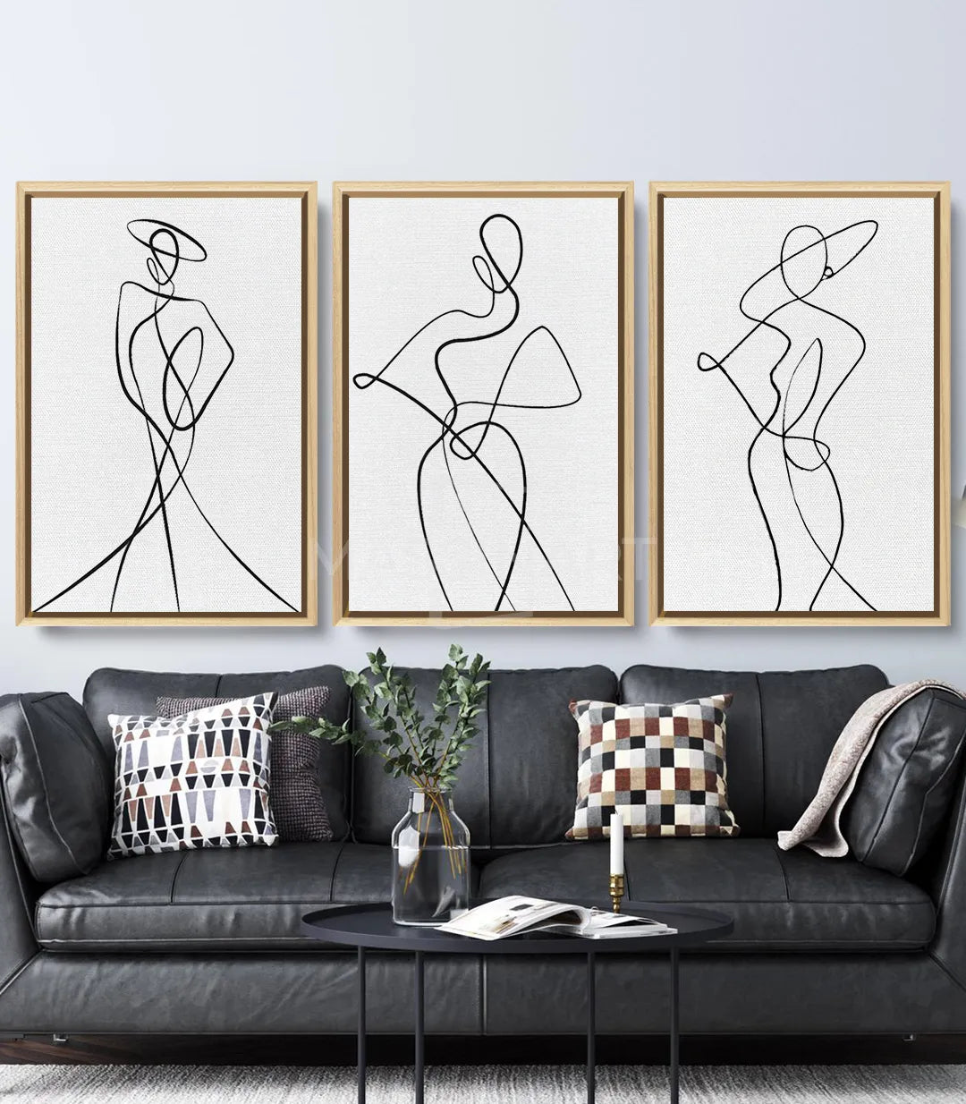 Tríptico cuadro silueta mujer decoración interior minimalista Massinart