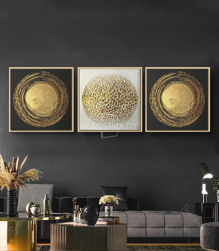 Cuadro círculo dorado geométrico con contornos texturizados - Massinart