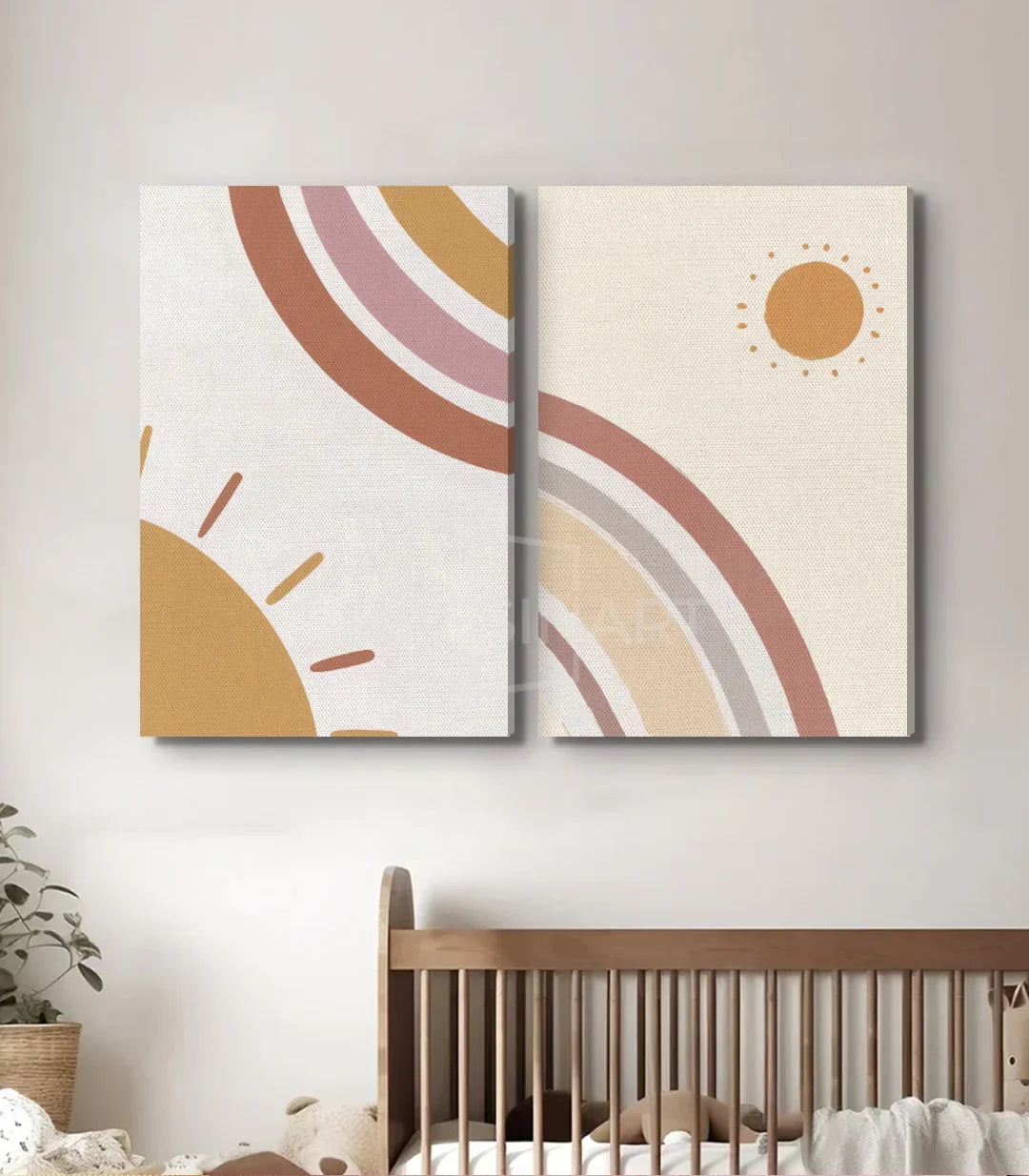 Ambientación decoración habitación infantil con díptico sol minimalista — Massinart