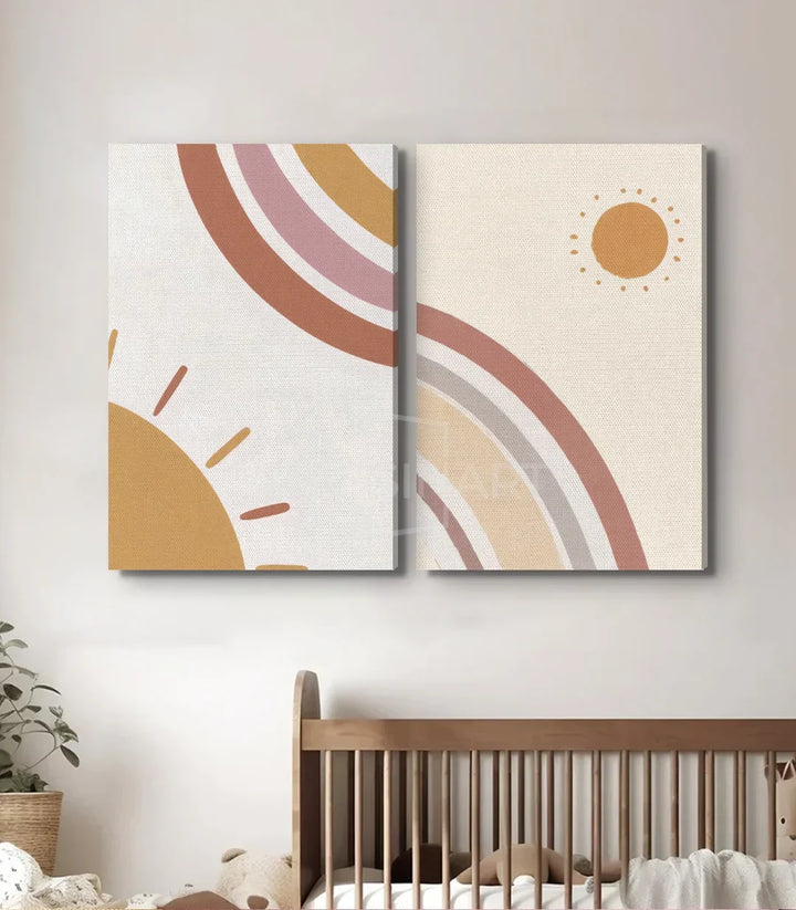 Ambientación decoración habitación infantil con díptico sol minimalista — Massinart