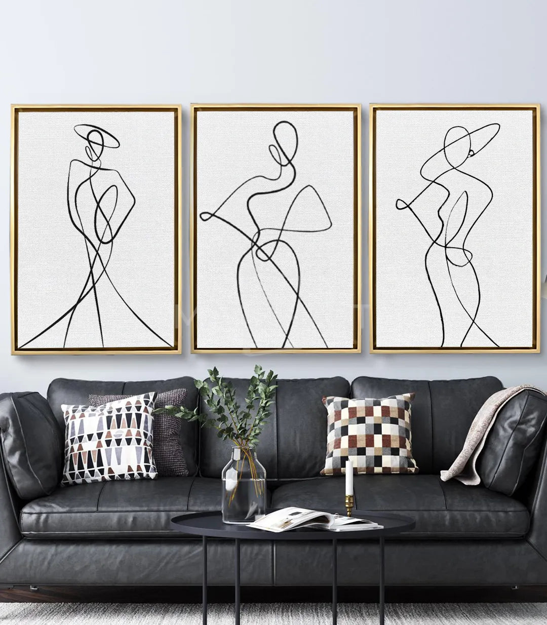Tríptico silueta femenina en salón moderno decoración contemporánea Massinart